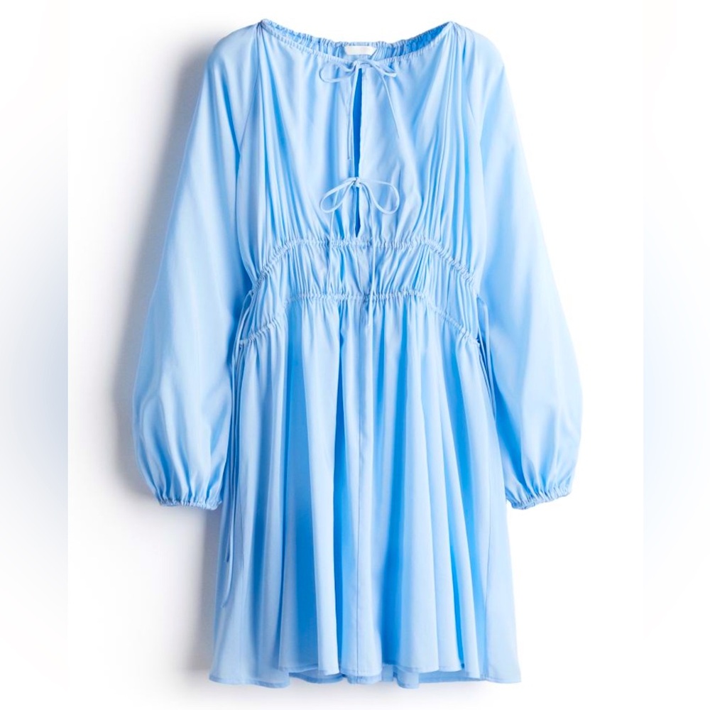 H&M light blue tie front dress size S